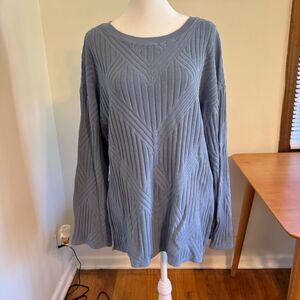 *NWT* Adrienne Landau Blue Crewneck Sweater with Chevron Knit Size Medium